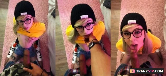 cutiepii33quinn - Amateur Trans Blowjob and Cumshot - Trans Porn Video on TranyVIP